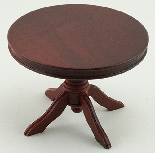 Dollhouse Miniature Round Pedestal Table, Mahogany